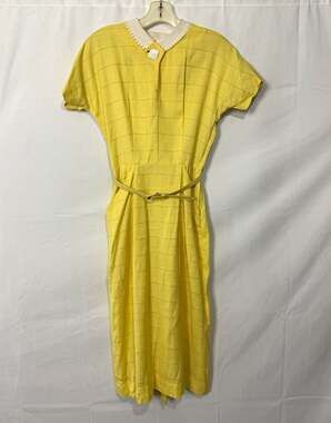 Vintage Carole King Juniors Yellow Rayon Sheath Dress White Collar Belted Sz 11